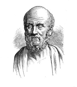 Illustration of Hippocrates, whose early writings on dental alignment help explain when braces were invented and the origins of orthodontics.